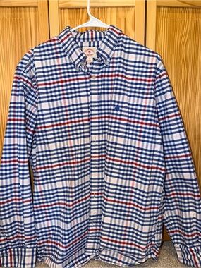 Brooks Brothers Men's Blue and Red Plaid Button-Down Shirt